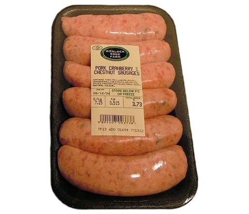 Wenlock Edge Pork, Cranberry & Chestnut Sausages